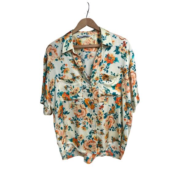 Zara Floral Button Down Shirt - Size S - NEW - Picture 1 of 6
